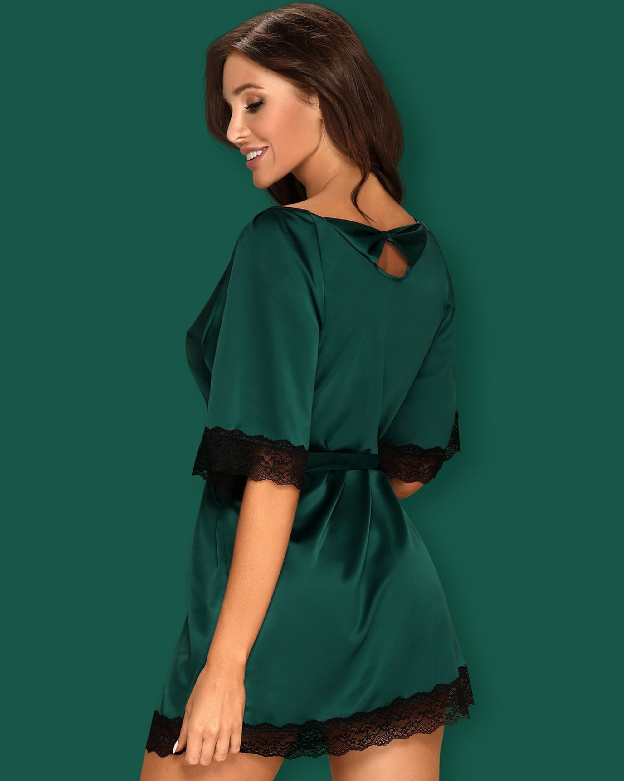 Green Silky Lace Trim Robe