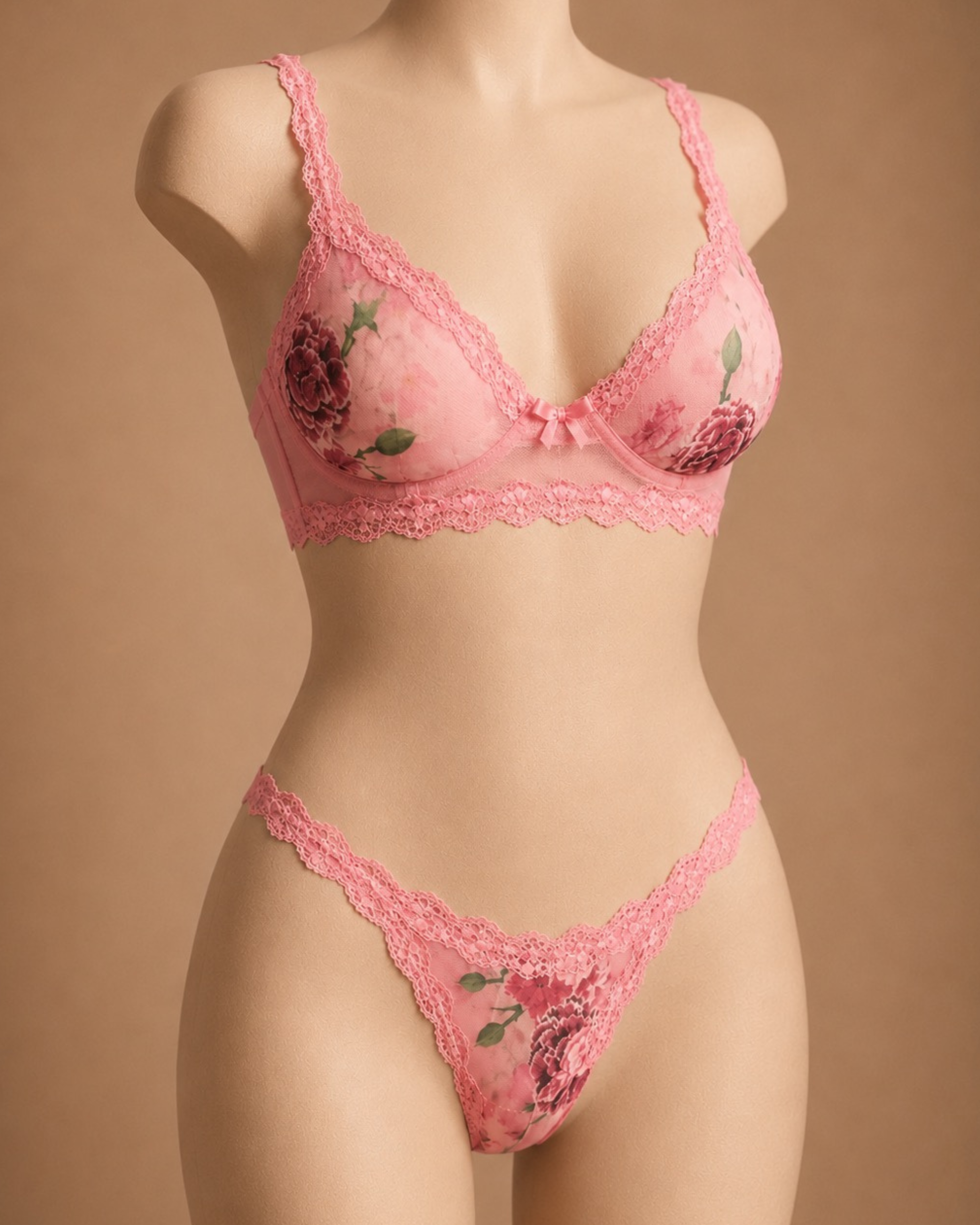 Pink Floral Bra Set