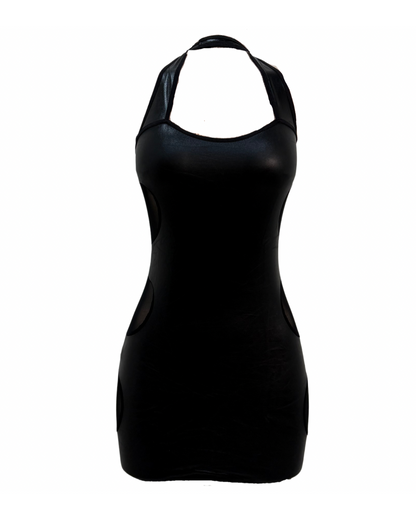 Siren Wet Look Halterneck Back Dress - Eiffel Boudoir